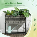 Modern Elevated Metal Garden Bed with Rattan Look & Storage, Mixed Grey