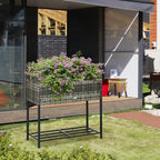 Modern Elevated Metal Garden Bed with Rattan Look & Storage, Mixed Grey