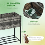 Modern Elevated Metal Garden Bed with Rattan Look & Storage, Mixed Grey