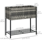 Modern Elevated Metal Garden Bed with Rattan Look & Storage, Mixed Grey