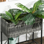Modern Elevated Metal Garden Bed with Rattan Look & Storage, Mixed Grey