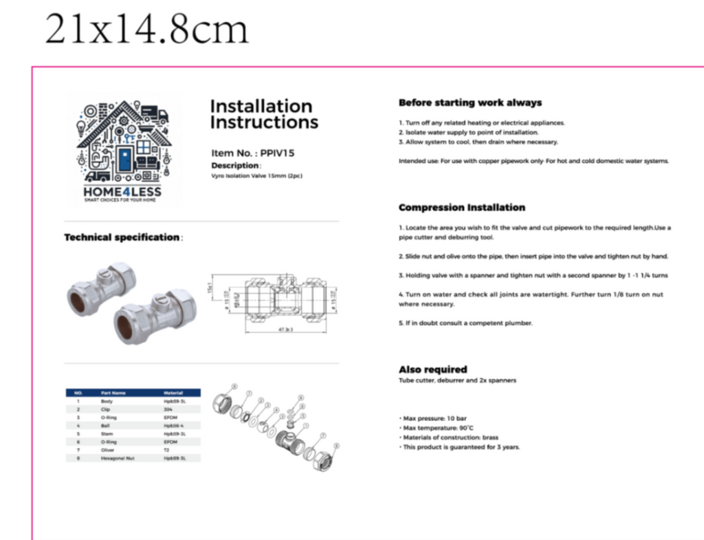 Home4less 15mm Compression Isolation Valve 2 Pack