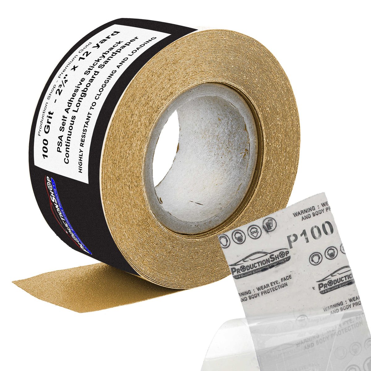 Premium 100 Grit PSA Gold Longboard Sandpaper, 2-3/4" Wide Continuous 12 Yard Roll - Self Adhesive Stickyback