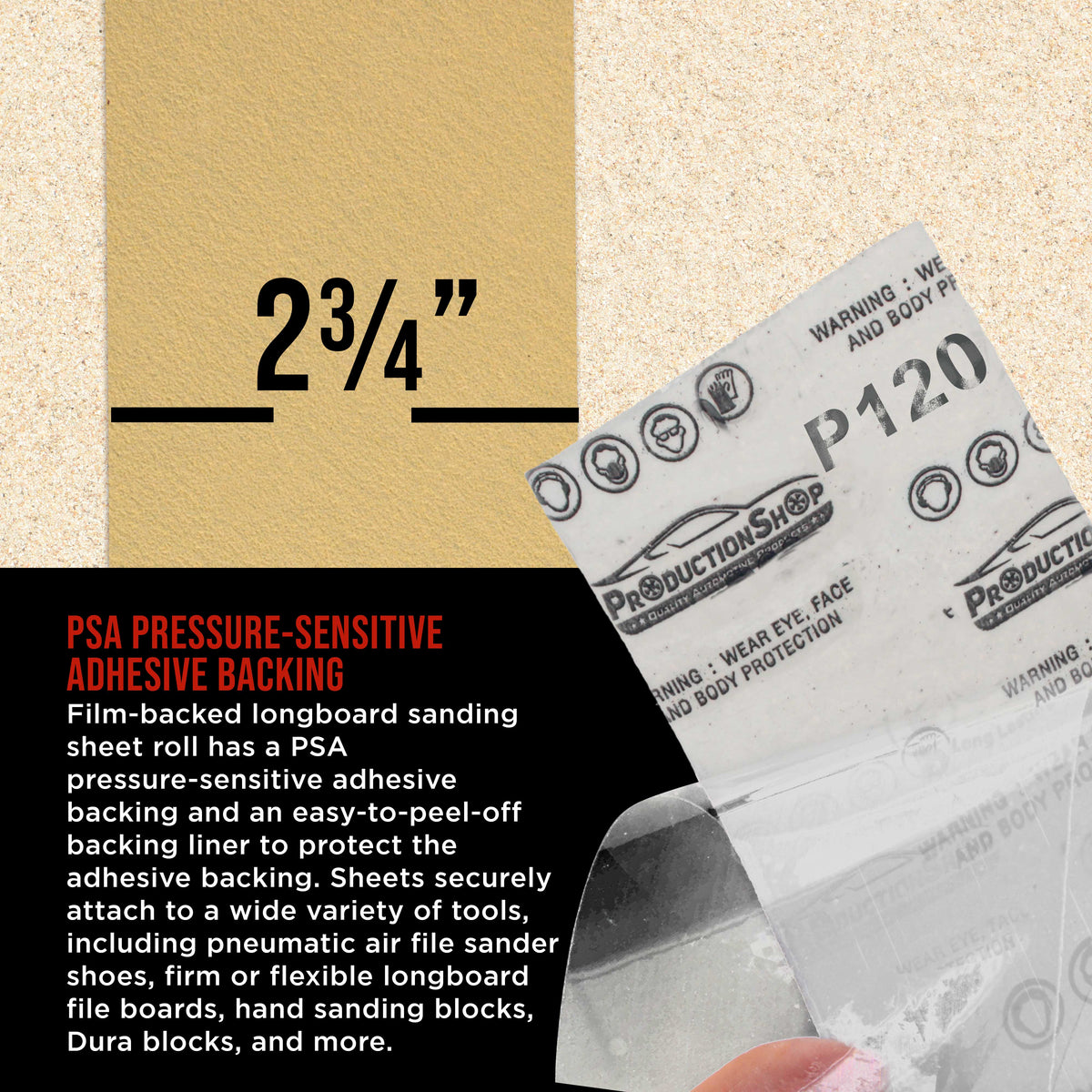 Premium 150 Grit PSA Gold Longboard Sandpaper, 2-3/4" Wide Continuous 12 Yard Roll - Self Adhesive Stickyback