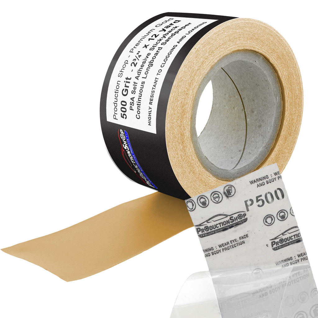 Premium 500 Grit PSA Gold Longboard Sandpaper, 2-3/4" Wide Continuous 12 Yard Roll - Self Adhesive Stickyback