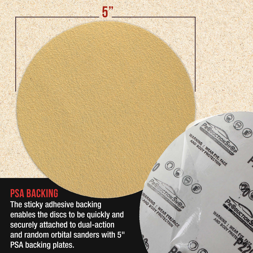 Premium 40 Grit 5" PSA Gold Sanding Discs, Box of 80 - Self Adhesive Stickyback Abrasive Sandpaper for DA & Random Orbital Sanders