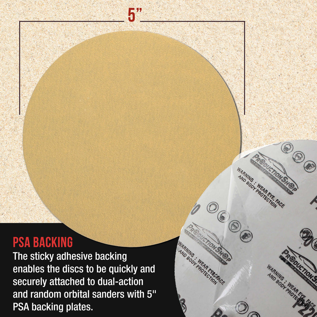 Premium 320 Grit 5" PSA Gold Sanding Discs, Box of 100 - Self Adhesive Stickyback Abrasive Sandpaper for DA & Random Orbital Sanders