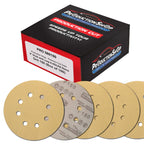 Premium 150 Grit 5" Gold Sanding Discs, 8-Hole Pattern, Box of 100 - Dustless Hook & Loop Backing Sandpaper for DA & Random Orbital Sanders