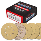 Premium 500 Grit 5" Gold Sanding Discs, 8-Hole Pattern, Box of 100 - Dustless Hook & Loop Backing Sandpaper for DA & Random Orbital Sanders