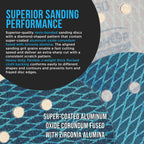 Premium 60 Grit 5" Rhombus Diamond Shape Blue Sanding Discs, 8-Hole, Box of 50 - Hook & Loop Anti-Clogging J-Cloth Dustless Sandpaper for Random Orbital Sanders