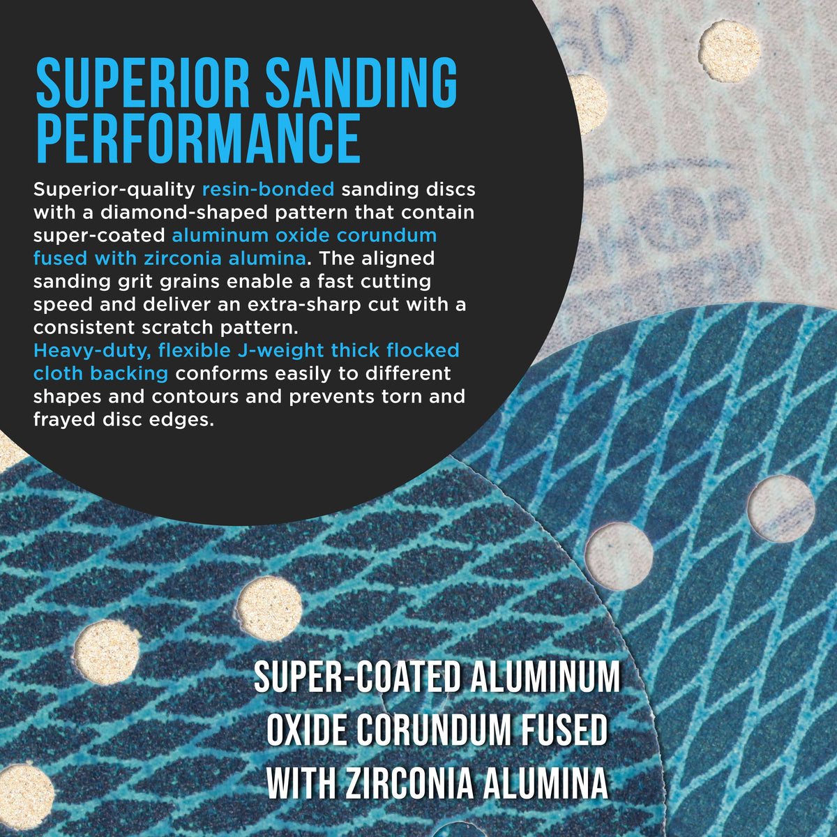 Premium 400 Grit 5" Rhombus Diamond Shape Blue Sanding Discs, 8-Hole, Box of 50 - Hook & Loop Anti-Clogging J-Cloth Dustless Sandpaper for Random Orbital Sanders