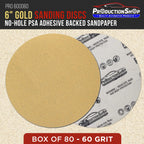 Premium 60 Grit 6" PSA Gold Sanding Discs, Box of 80 - Self Adhesive Stickyback Abrasive Sandpaper for DA & Random Orbital Sanders