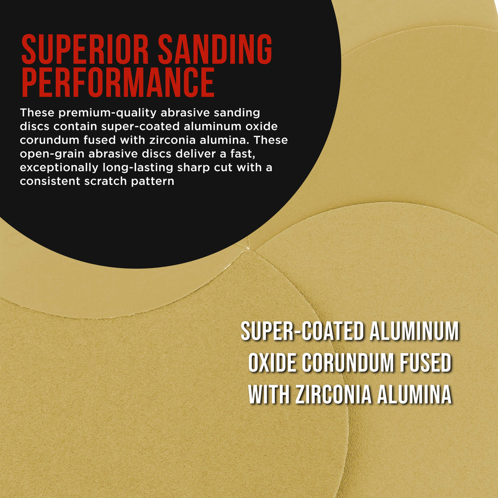 Premium 120 Grit 6" PSA Gold Sanding Discs, Box of 100 - Self Adhesive Stickyback Abrasive Sandpaper for DA & Random Orbital Sanders