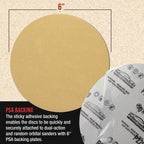 Premium 180 Grit 6" PSA Gold Sanding Discs, Box of 100 - Self Adhesive Stickyback Abrasive Sandpaper for DA & Random Orbital Sanders