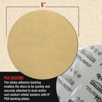 Premium 400 Grit 6" PSA Gold Sanding Discs, Box of 100 - Self Adhesive Stickyback Abrasive Sandpaper for DA & Random Orbital Sanders