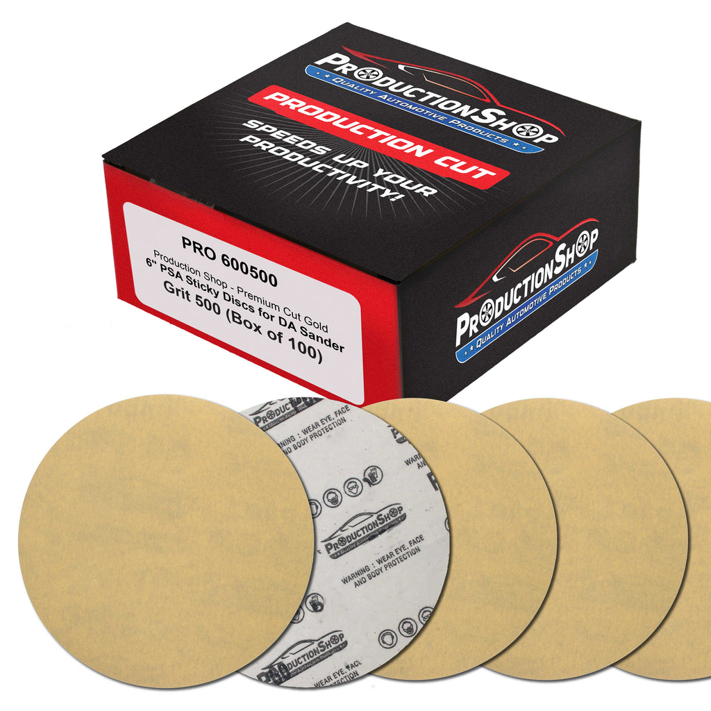Premium 500 Grit 6" PSA Gold Sanding Discs, Box of 100 - Self Adhesive Stickyback Abrasive Sandpaper for DA & Random Orbital Sanders