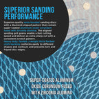 Premium 220 Grit 6" Rhombus Diamond Shape Blue Sanding Discs, 6-Hole, Box of 50 - Hook & Loop Anti-Clogging J-Cloth Dustless Sandpaper for Random Orbital Sanders