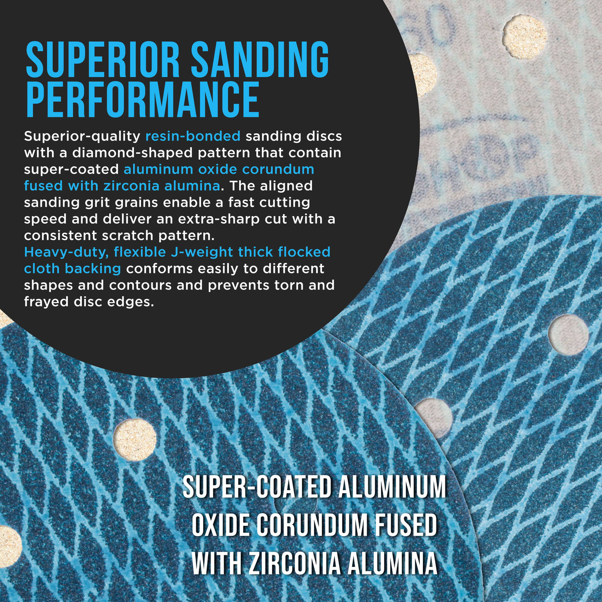 Premium 320 Grit 6" Rhombus Diamond Shape Blue Sanding Discs, 6-Hole, Box of 50 - Hook & Loop Anti-Clogging J-Cloth Dustless Sandpaper for Random Orbital Sanders
