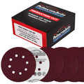 Premium 5" Red 8-Hole Pattern 120 Grit Sanding Discs, Box of 50 - Dustless Hook & Loop Backing Sandpaper for Random Orbital Sanders, Medium-Cut Abrasive