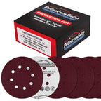Premium 5" Red 8-Hole Pattern 120 Grit Sanding Discs, Box of 50 - Dustless Hook & Loop Backing Sandpaper for Random Orbital Sanders, Medium-Cut Abrasive