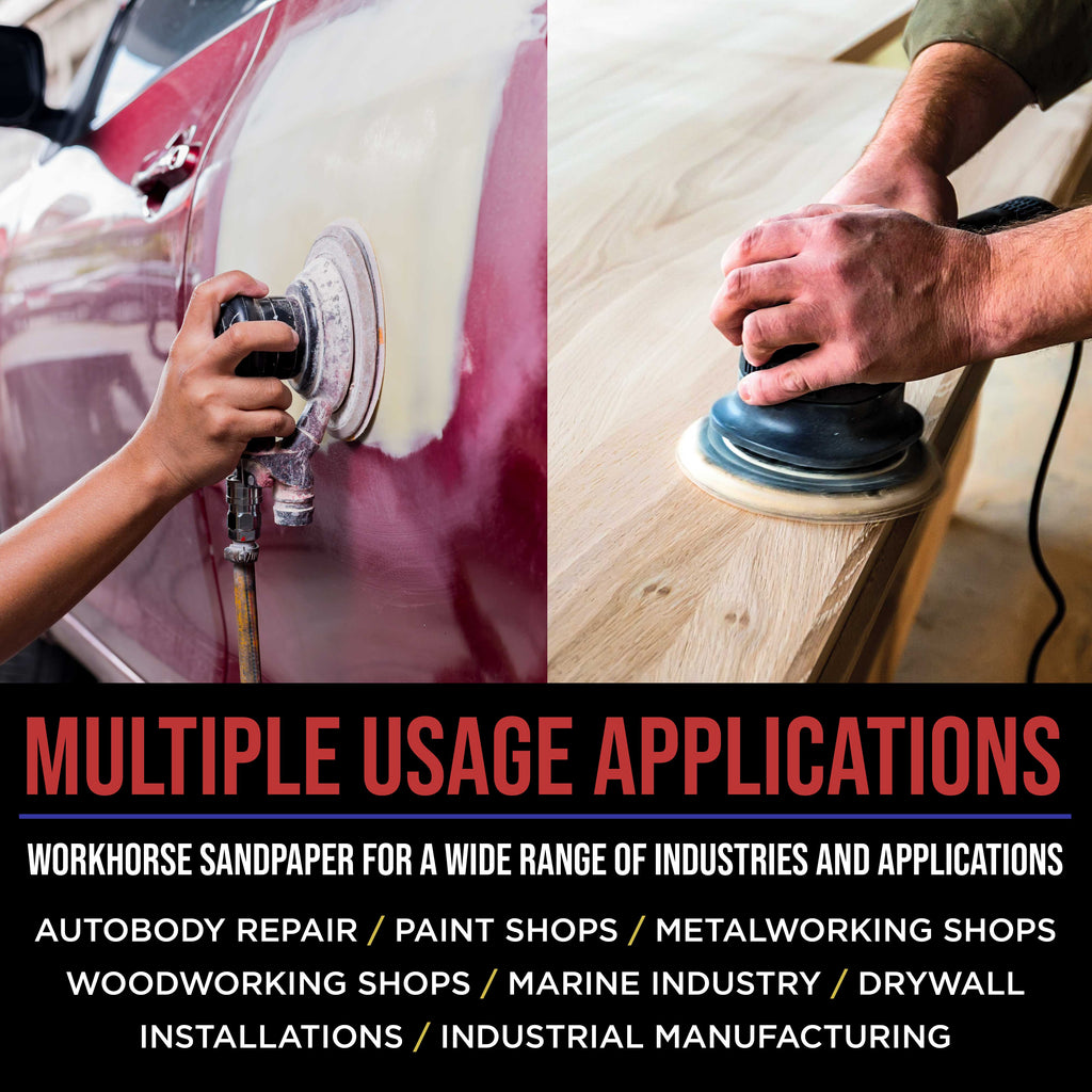 Premium 5" Red 8-Hole Pattern 320 Grit Sanding Discs, Box of 50 - Dustless Hook & Loop Backing Sandpaper for Random Orbital Sanders, Extra-Fine-Cut Abrasive