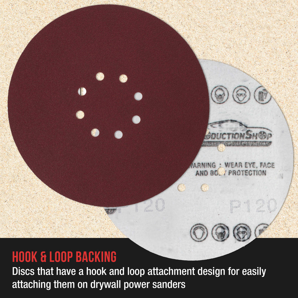 Premium 9" Red 8-Hole Pattern 120 Grit Sanding Discs, Box of 20 - Dustless Hook & Loop Backing Sandpaper for Drywall Power Sanders, Medium-Cut Abrasive