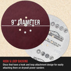 Premium 9" Red 9-Hole Pattern 80 Grit Sanding Discs, Box of 20 - Dustless Hook & Loop Backing Sandpaper for Drywall Power Sanders, Coarse-Cut Abrasive
