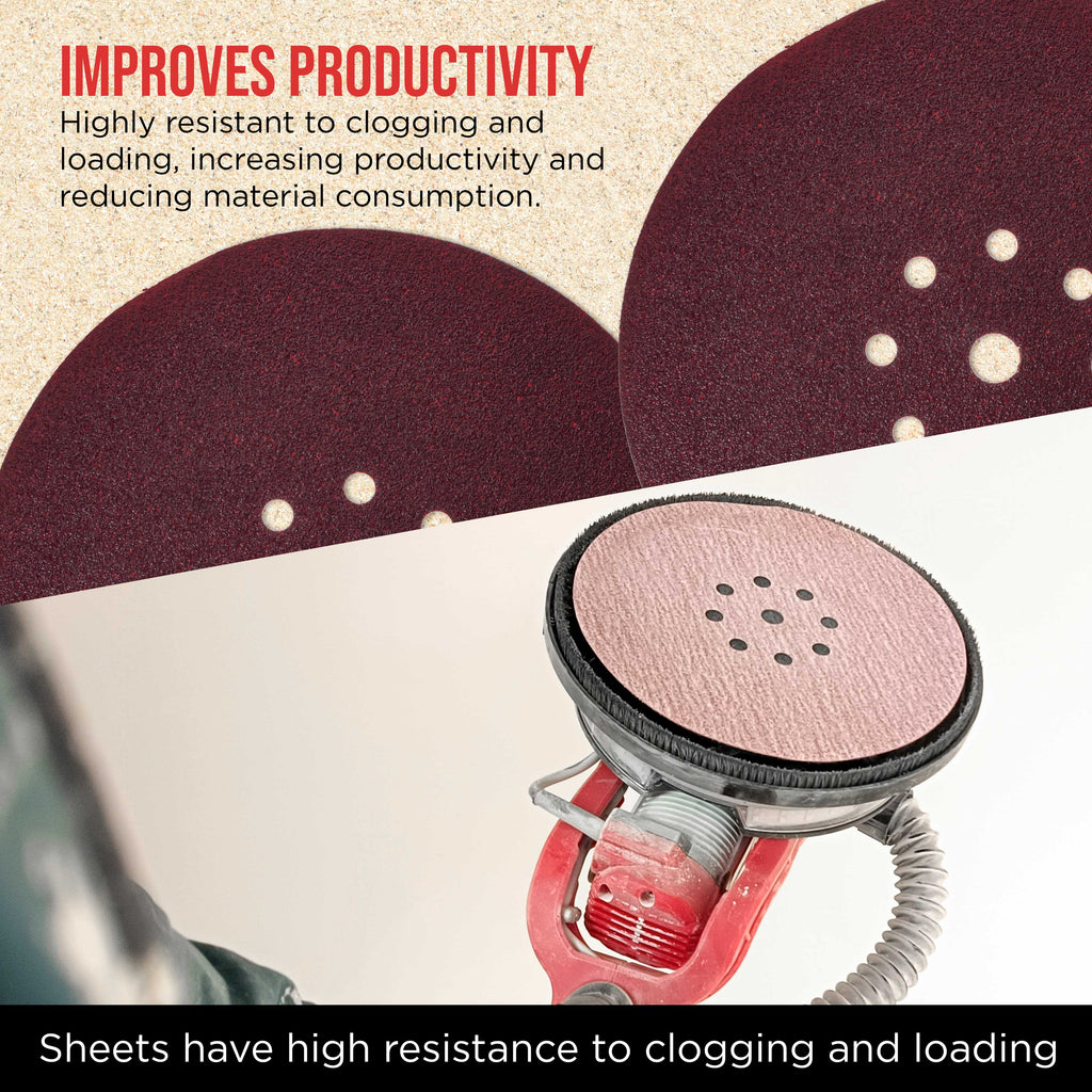 Premium 9" Red 9-Hole Pattern 80 Grit Sanding Discs, Box of 20 - Dustless Hook & Loop Backing Sandpaper for Drywall Power Sanders, Coarse-Cut Abrasive