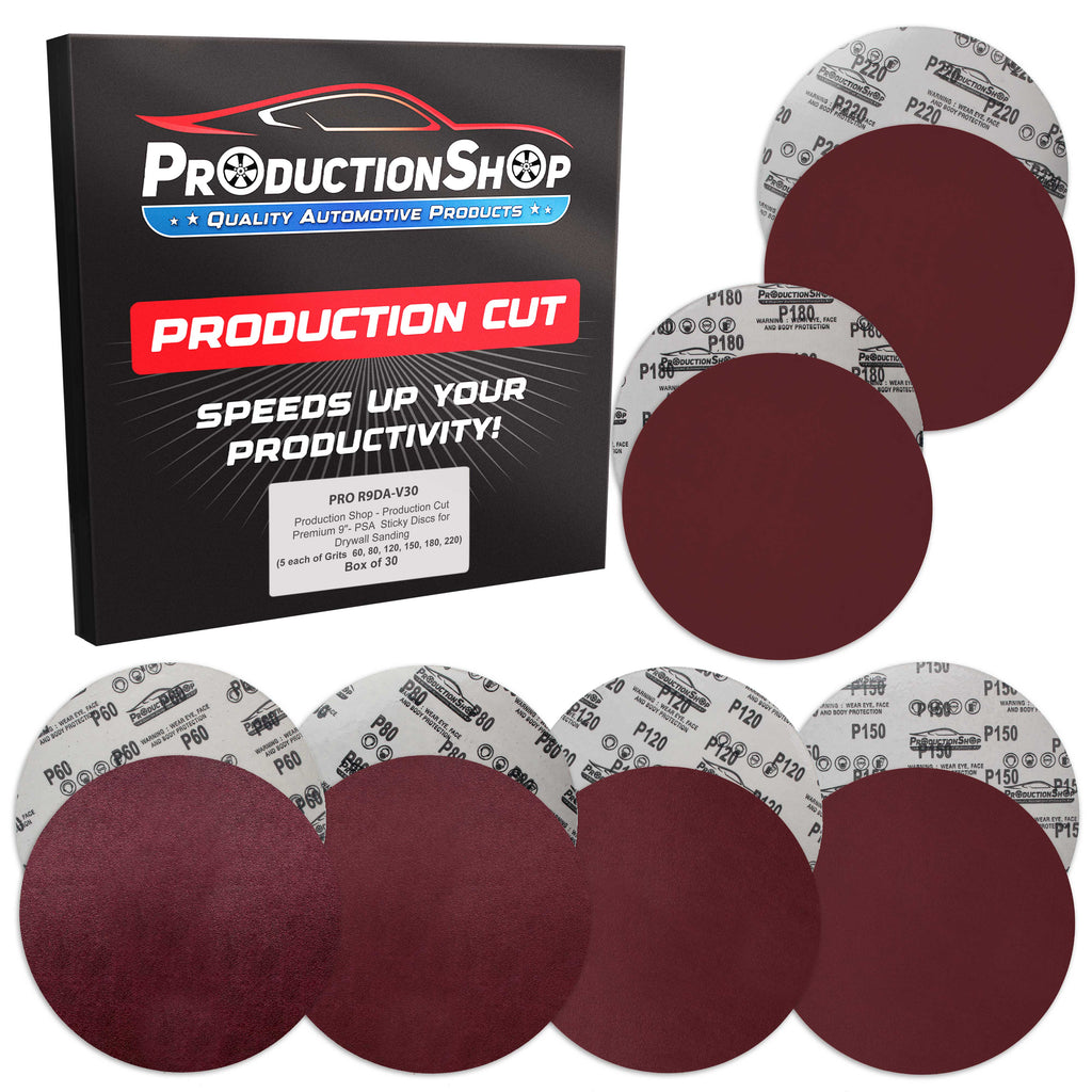 Premium 9" PSA Red Sanding Discs, 30 Disc Variety Pack, Grits 60, 80, 120, 150, 180, 220 - Self Adhesive Stickyback Sandpaper for Drywall Power Sander