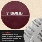 Premium 9" PSA Red Sanding Discs, 30 Disc Variety Pack, Grits 60, 80, 120, 150, 180, 220 - Self Adhesive Stickyback Sandpaper for Drywall Power Sander