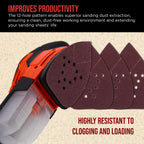 Premium 100 Grit 12-Hole Pattern Mouse Detail Sander Sandpaper Sheets, Box of 45 - Dustless Hook & Loop Triangle Shaped Mouse Disc Pads