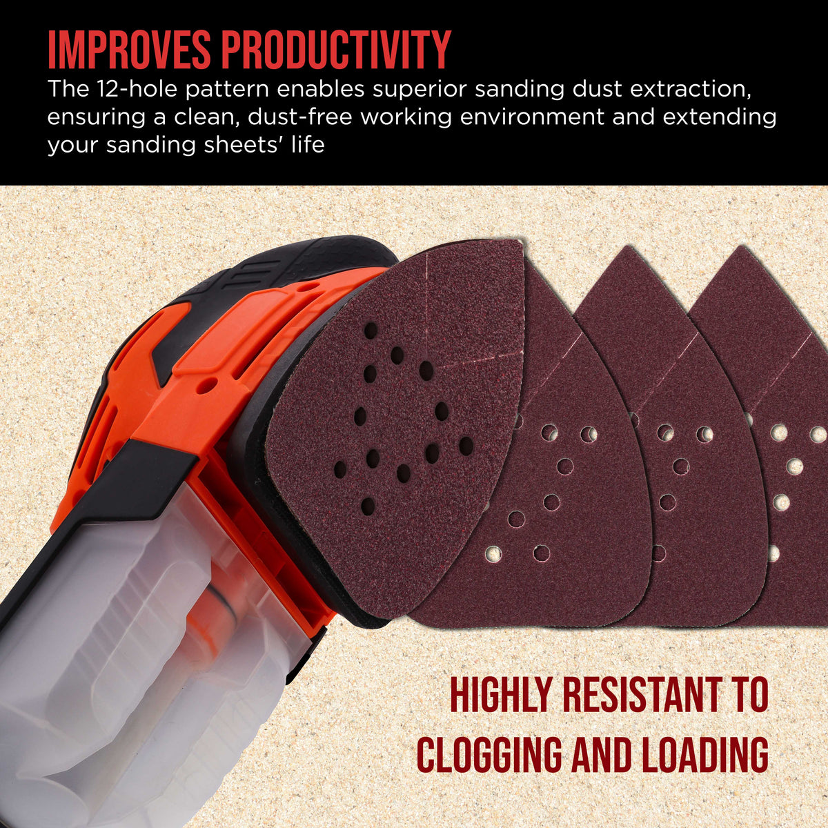 Premium 100 Grit 12-Hole Pattern Mouse Detail Sander Sandpaper Sheets, Box of 45 - Dustless Hook & Loop Triangle Shaped Mouse Disc Pads