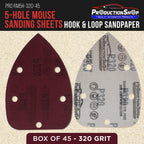 Premium 320 Grit 5-Hole Pattern Mouse Detail Sander Sandpaper Sheets, Box of 45 - Dustless Hook & Loop Triangle Shaped Mouse Disc Pads