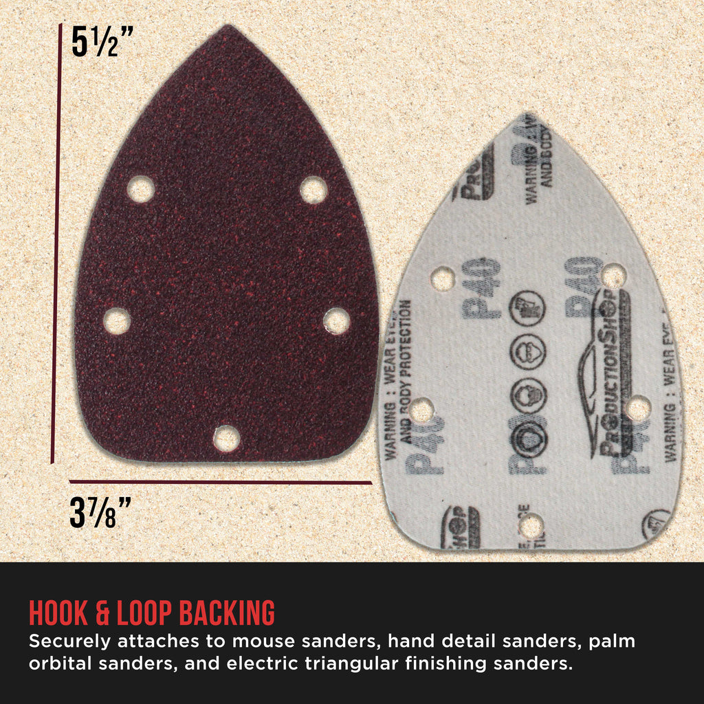 Premium 5-Hole Pattern Mouse Detail Sander Sandpaper Sheets, 50 Disc Variety Pack, Grits 40, 80, 100, 120, 180, 220, 320, 400, 600, 800 - Hook & Loop Disc Pads