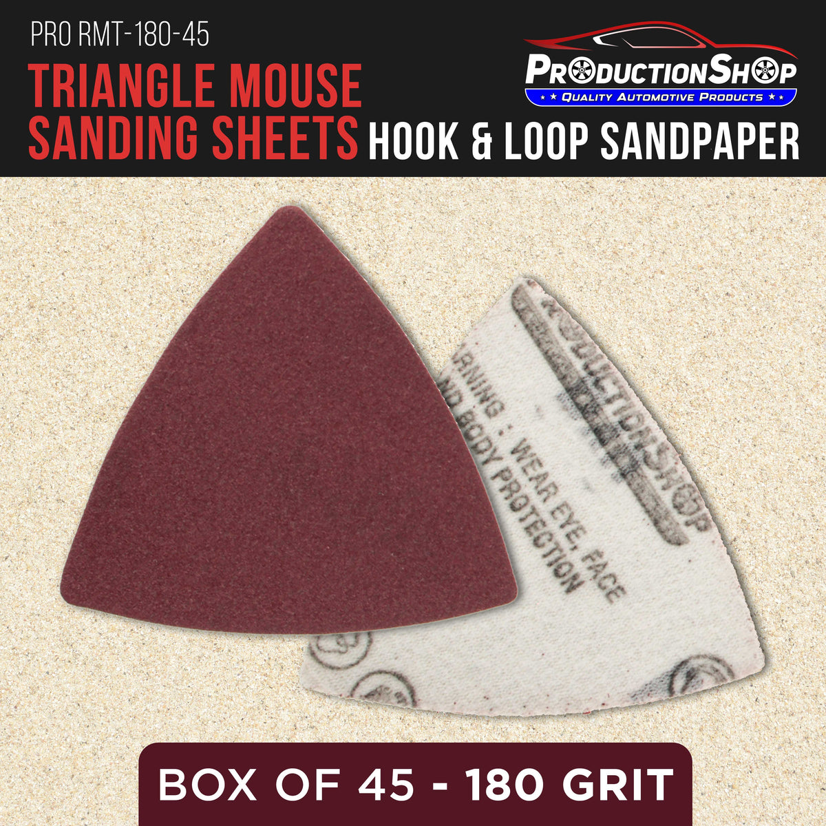 Premium 180 Grit Triangle Mouse Detail Sander Sandpaper Sheets, Box of 45 - Hook & Loop, Triangular Shaped Mouse Disc Pads - Oscillating Multi-Tools