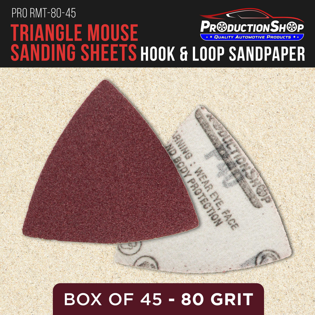 Premium 80 Grit Triangle Mouse Detail Sander Sandpaper Sheets, Box of 45 - Hook & Loop, Triangular Shaped Mouse Disc Pads - Oscillating Multi-Tools