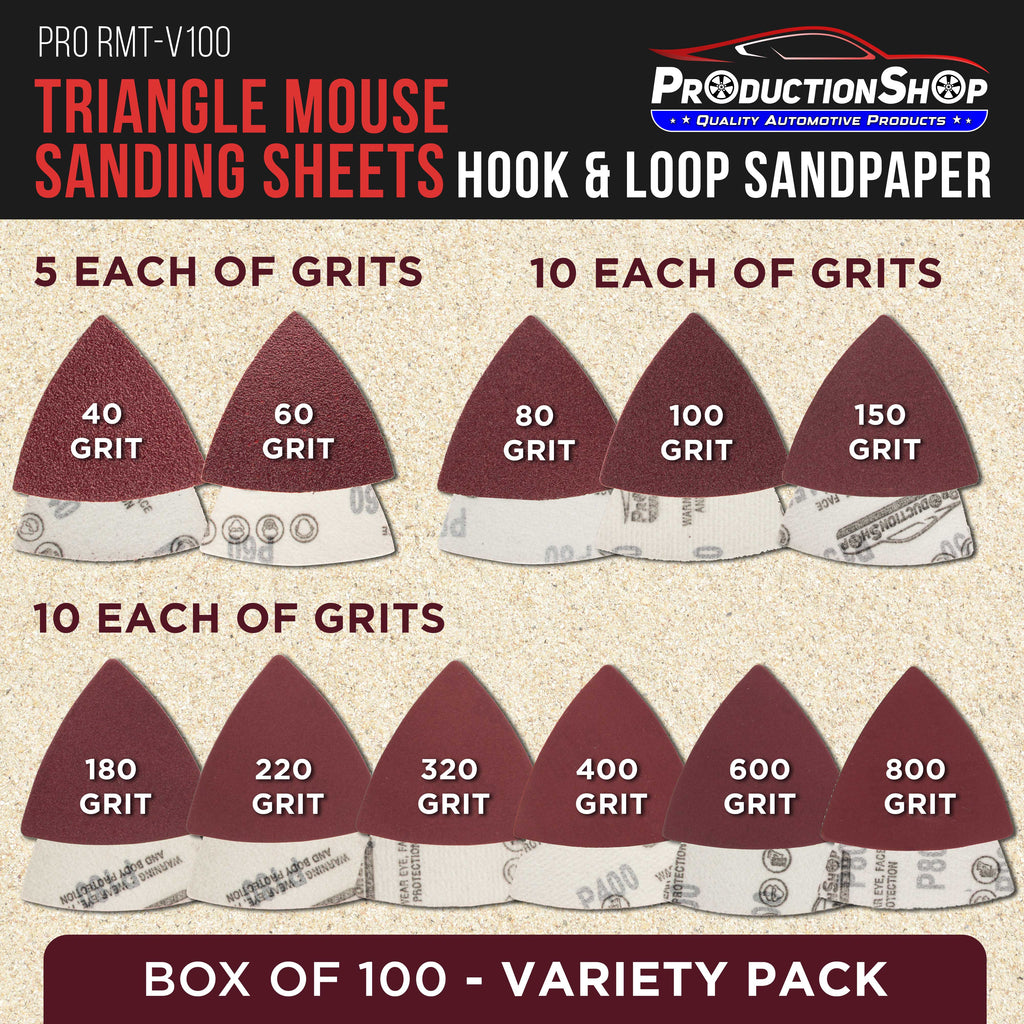 Premium Triangle Mouse Detail Sander Sandpaper Sheets, 100 Disc Variety Pack, Grits 40, 60, 80, 100, 150, 180, 220, 320, 400, 600, 800 - Hook & Loop Disc