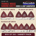 Premium Triangle Mouse Detail Sander Sandpaper Sheets, 100 Disc Variety Pack, Grits 40, 60, 80, 100, 150, 180, 220, 320, 400, 600, 800 - Hook & Loop Disc