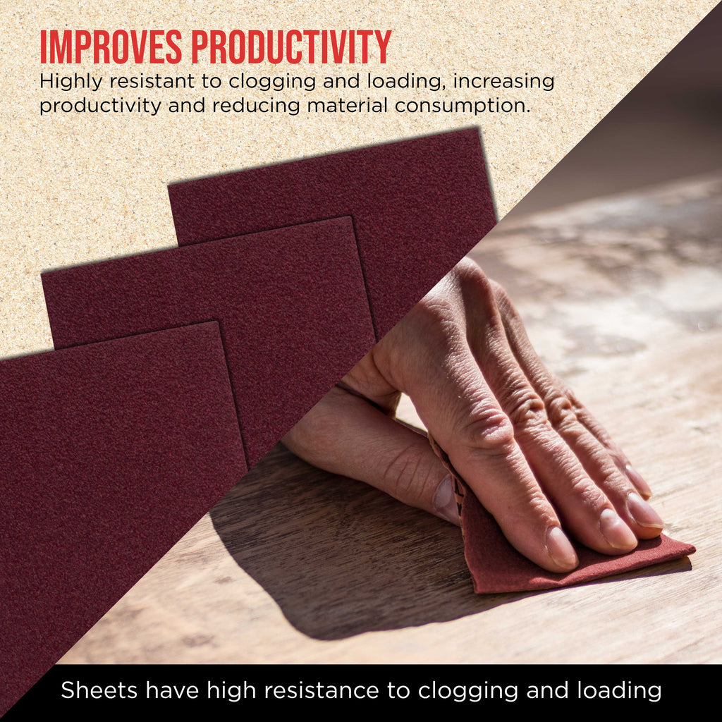 Premium Red 120 Grit 1/4 Sheet Size Red Sanding Sheets, Box of 30 - Hook & Loop Backing Sandpaper, Medium-Cut Abrasive - Fits Palm Sanders, Hand Sanding Blocks