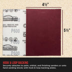 Premium Red 600 Grit 1/4 Sheet Size Red Sanding Sheets, Box of 30 - Hook & Loop Backing Sandpaper, Fine-Cut Abrasive - Fits Palm Sanders, Hand Sanding Blocks