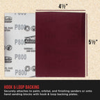 Premium Red 800 Grit 1/4 Sheet Size Red Sanding Sheets, Box of 30 - Hook & Loop Backing Sandpaper, Fine-Cut Abrasive - Fits Palm Sanders, Hand Sanding Blocks