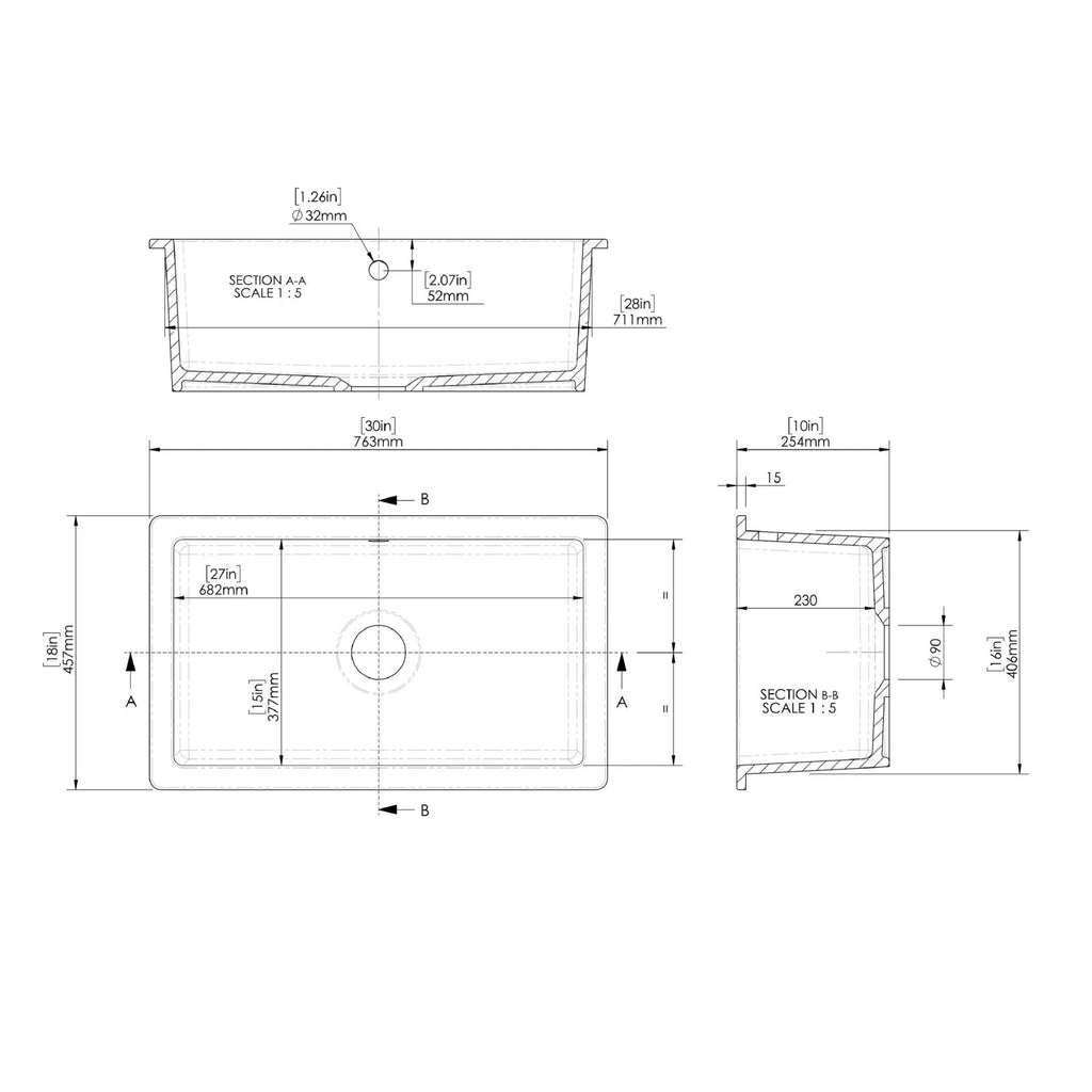 Inspire Single Bowl Rectangular Inset Sink With Central Waste And Overflow - White