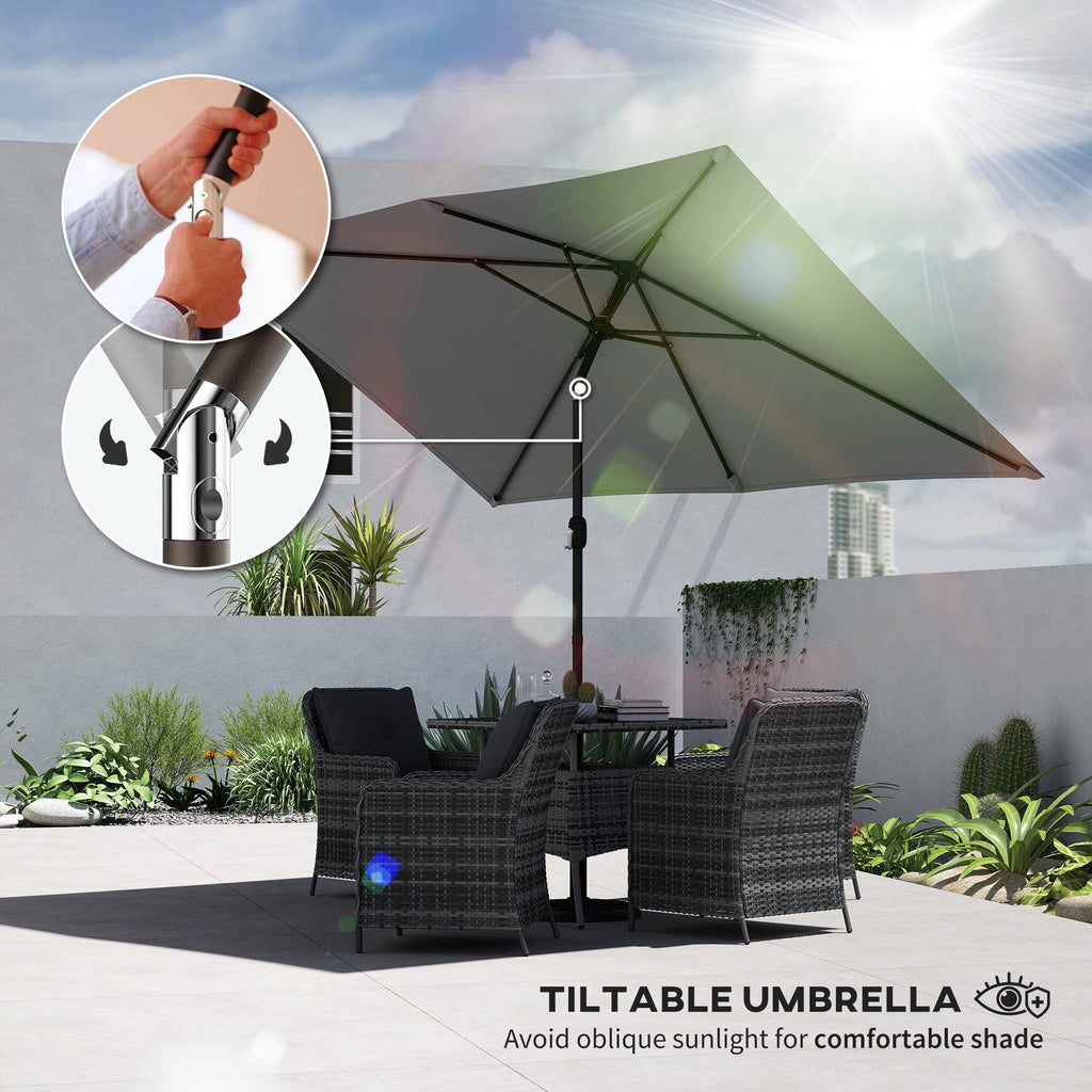 3 x 2 m Garden Parasol with Crank Handle and Tilt Function, Light Grey