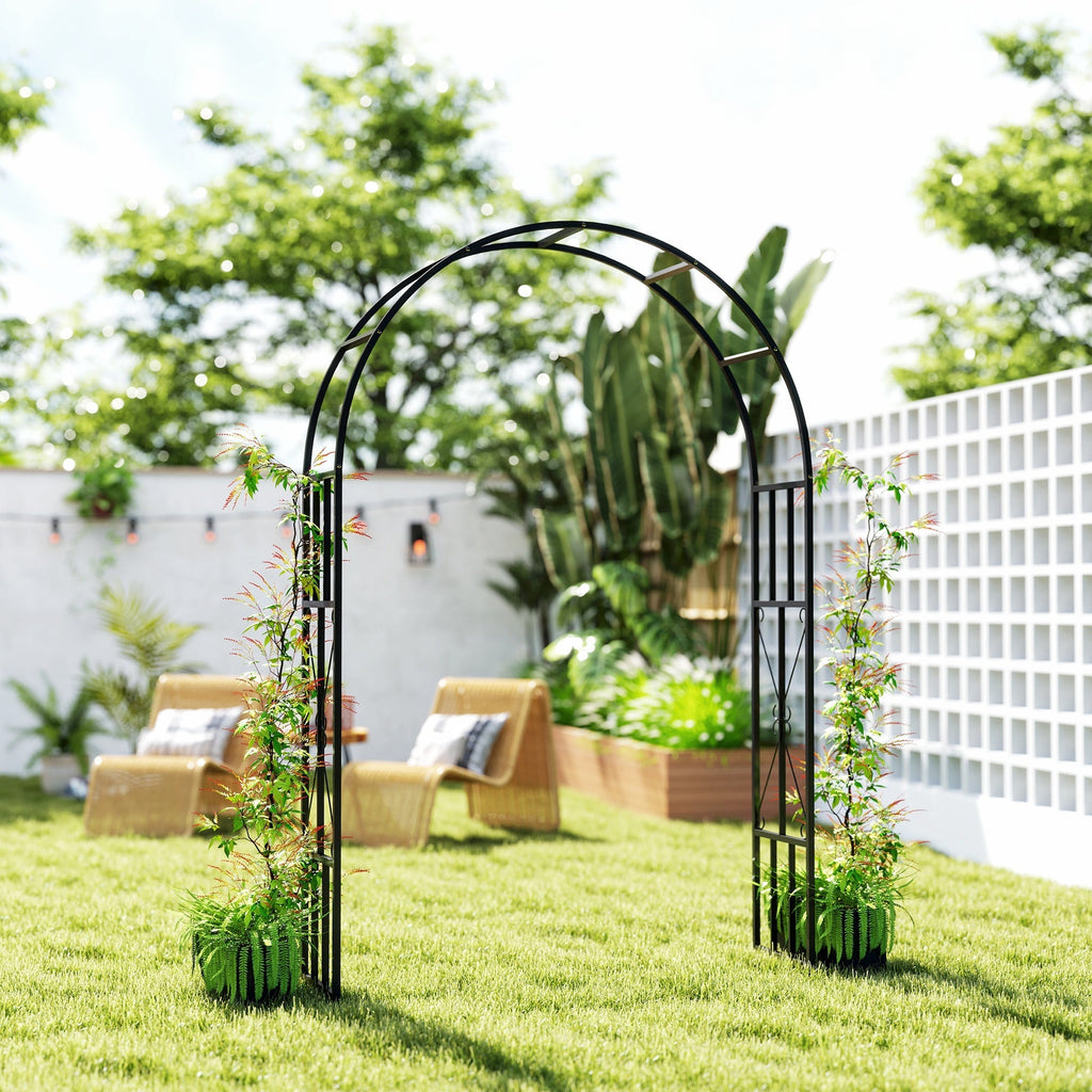 7.3ft Steel Garden Arch Trelli, Flower Arch Wedding Arch Stand for Ceremony, Black