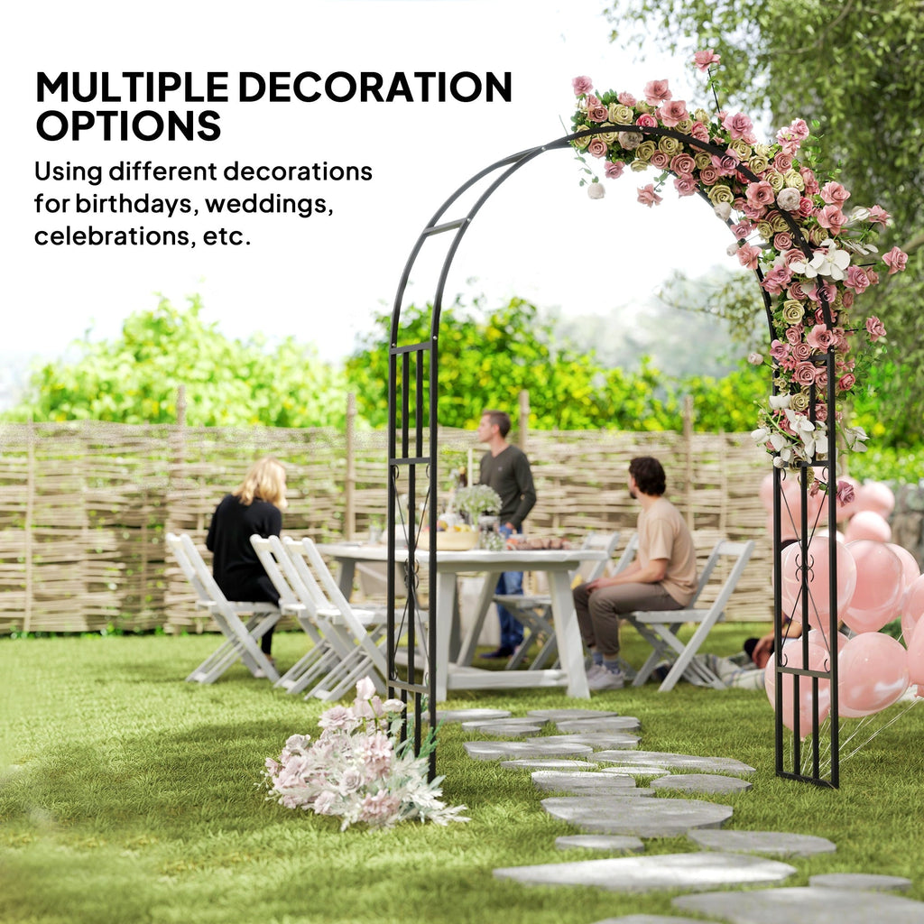 7.3ft Steel Garden Arch Trelli, Flower Arch Wedding Arch Stand for Ceremony, Black