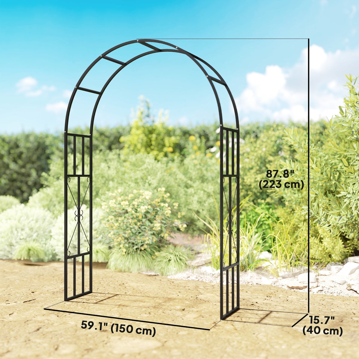 7.3ft Steel Garden Arch Trelli, Flower Arch Wedding Arch Stand for Ceremony, Black
