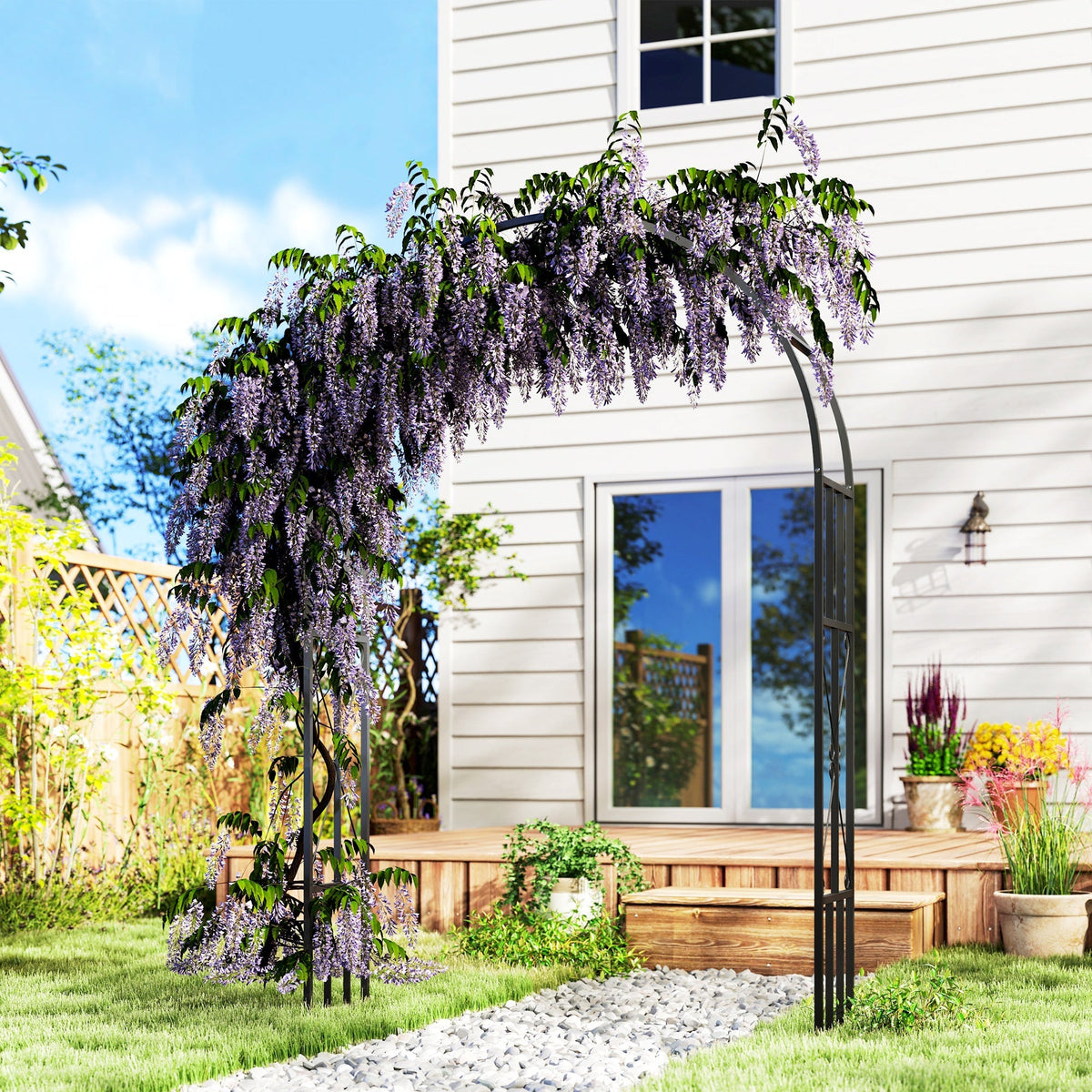 7.3ft Steel Garden Arch Trelli, Flower Arch Wedding Arch Stand for Ceremony, Black