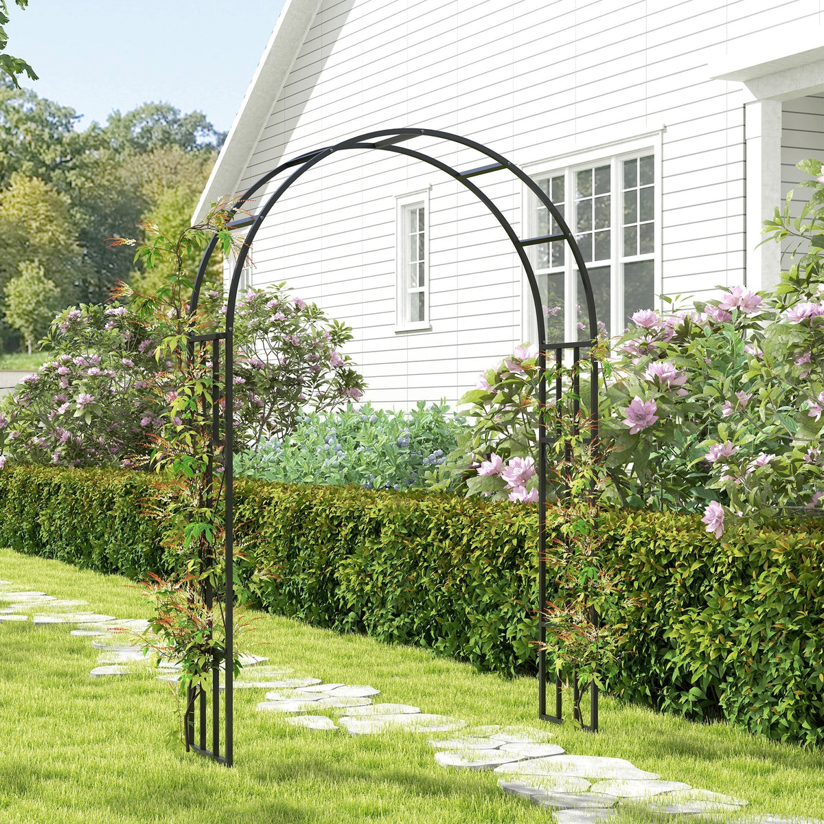 7.3ft Steel Garden Arch Trelli, Flower Arch Wedding Arch Stand for Ceremony, Black