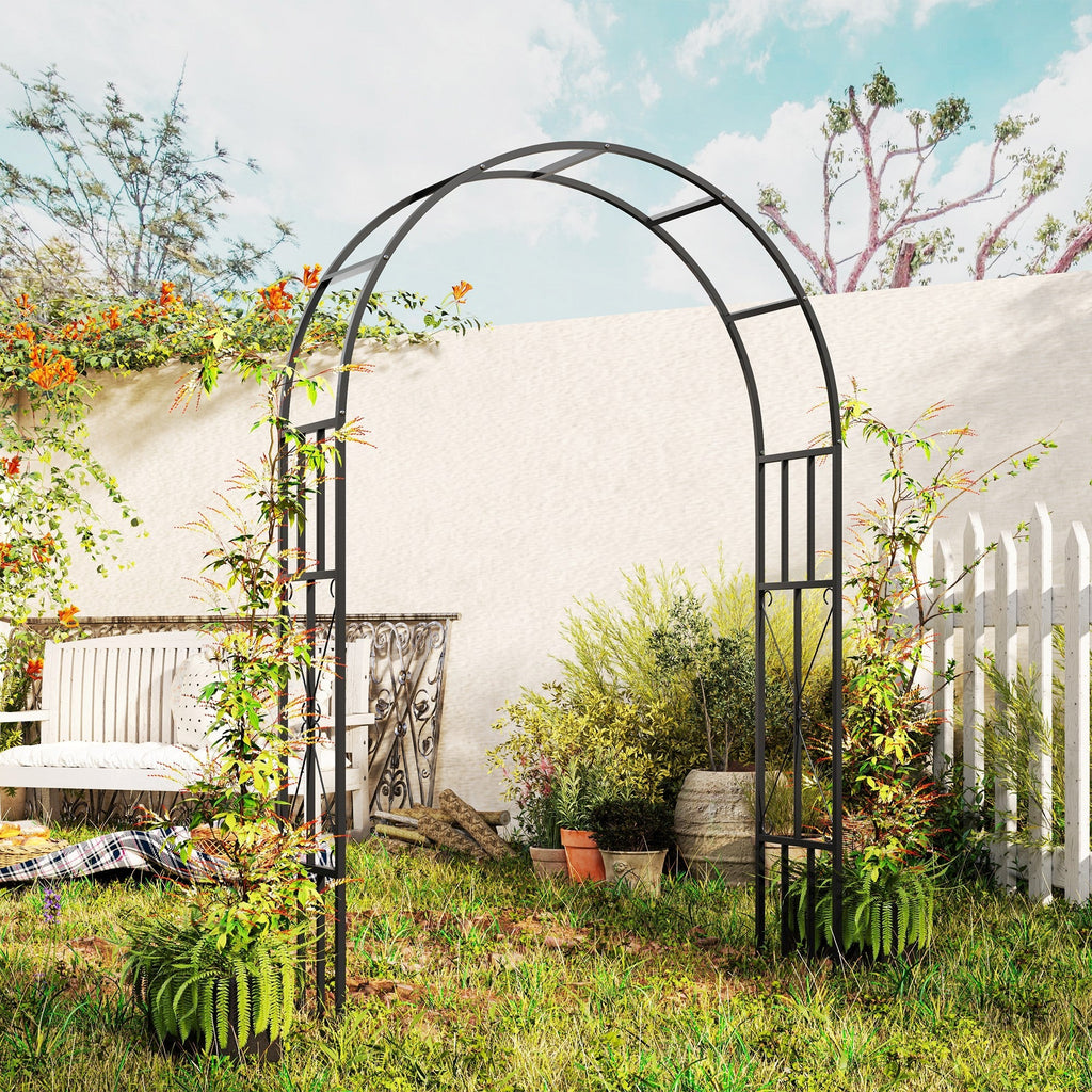 7.3ft Steel Garden Arch Trelli, Flower Arch Wedding Arch Stand for Ceremony, Black