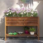 Galvanized Steel Raised Garden Bed, Planter Box with Storage Shelf & Bed Liner, Brown